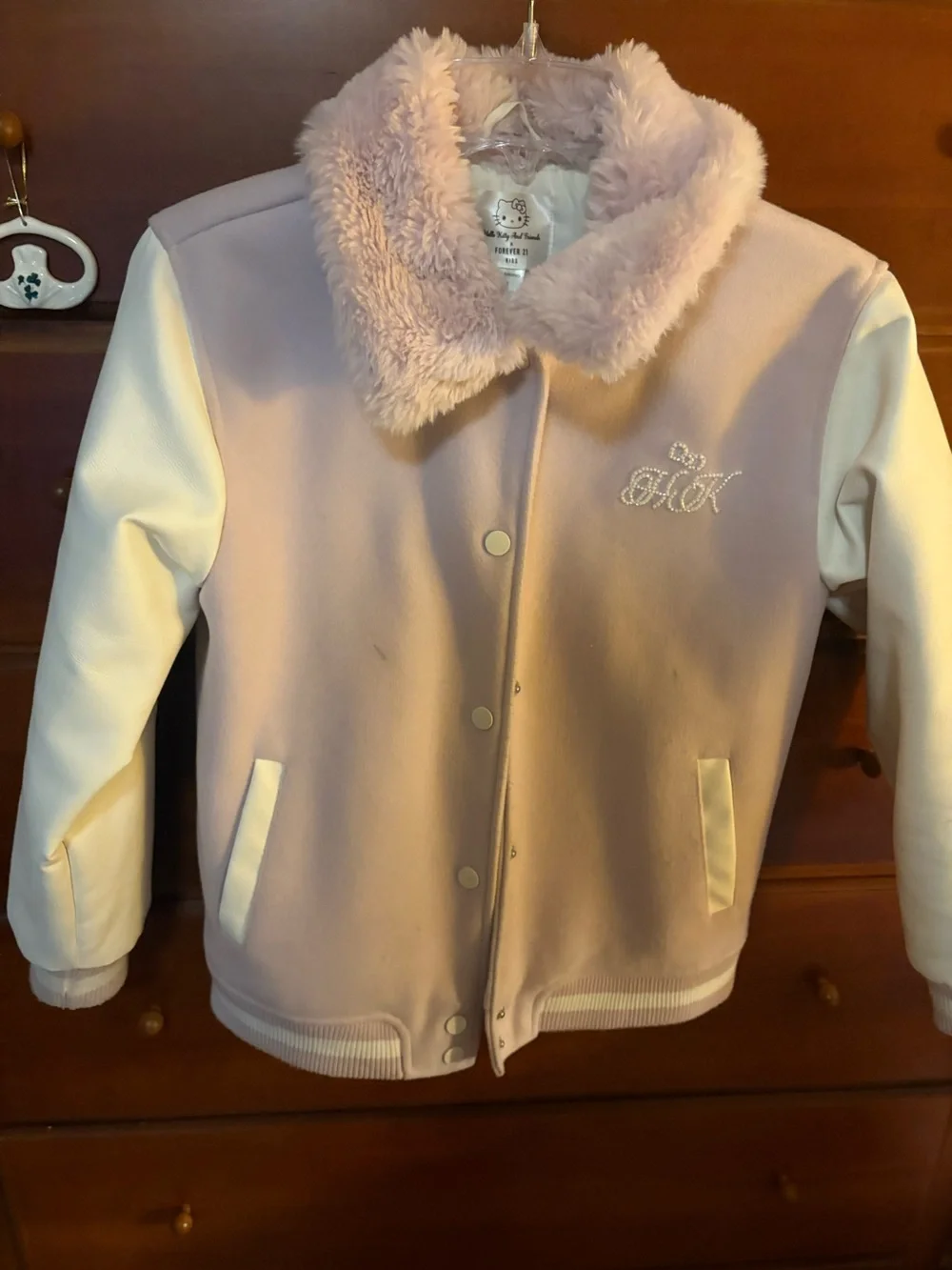 Forever 21 Girls' lavender Hello Kitty Faux Fur Collar Jacket